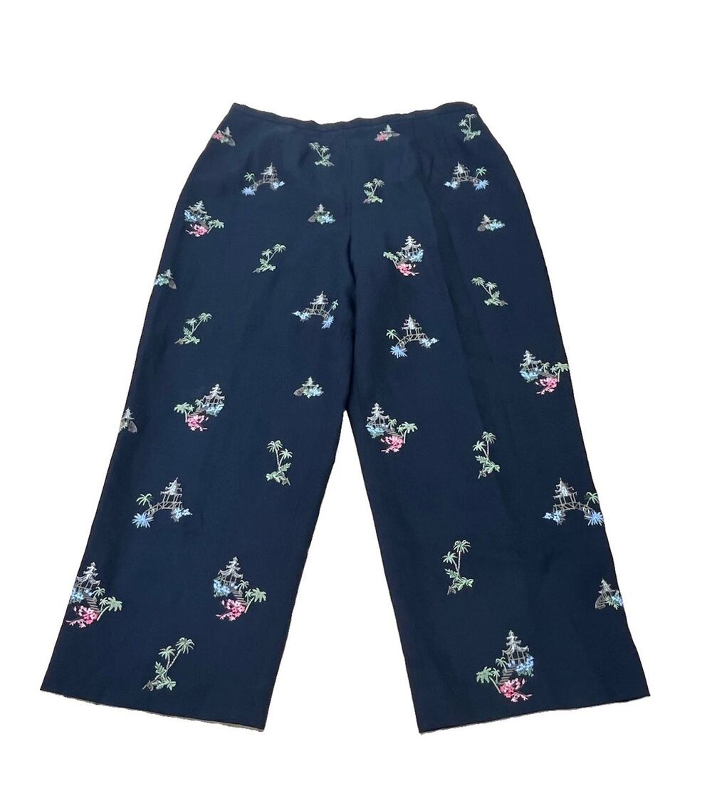 Vtg Talbots Petites Embroidered Silk Cotton Crop Pants Sz 10 Asian Preppy Career